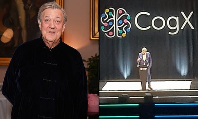Stephen Fry, 68, sues tech conference for £100,000 in damages after he fell six feet off a stage breaking his leg, ribs and hip