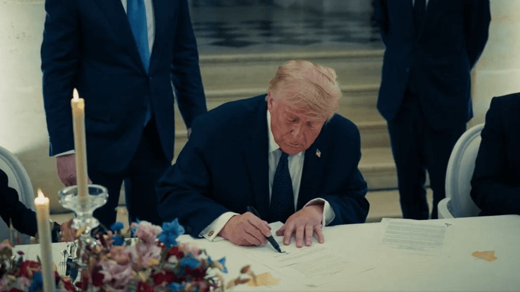 Trump signs Iran memorandum during surprise Versailles dinner